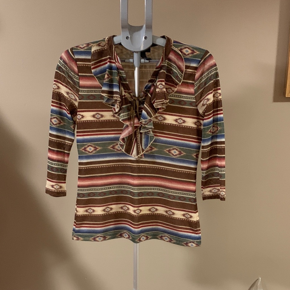 VINTAGE Chaps Multicolor Southwestern Ruffle Blouse Women’s Size Medium